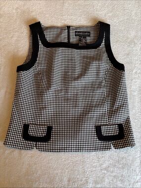 Andrea Jovine Black White Gingham Tank with Contrast Trim Faux Pockets 12 EUC